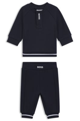 Gift-boxed cotton-blend logo tracksuit for babies, Dark Blue