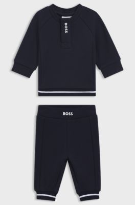 Gift-boxed cotton-blend logo tracksuit for babies, Dark Blue