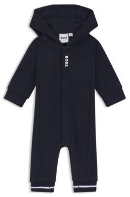 Baby all-in-one with hood and logo print, Dark Blue