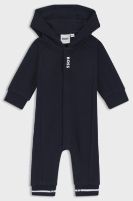 Baby all-in-one with hood and logo print, Dark Blue