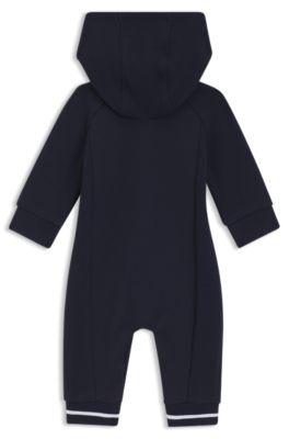 Baby all-in-one with hood and logo print, Dark Blue
