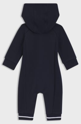 Baby all-in-one with hood and logo print, Dark Blue