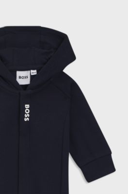Baby all-in-one with hood and logo print, Dark Blue