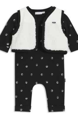 Gift-boxed all-in-one and gilet for babies, Black
