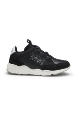 Kids' logo trainers with faux-leather trims, Black