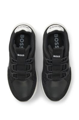Kids' logo trainers with faux-leather trims, Black