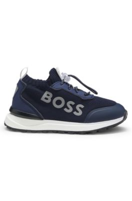 Kids' logo trainers with knit and faux-leather uppers, Dark Blue