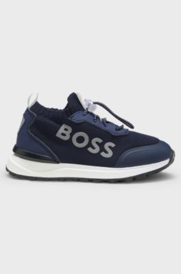 Kids' logo trainers with knit and faux-leather uppers, Dark Blue