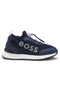 Kids' logo trainers with knit and faux-leather uppers, Dark Blue