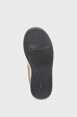 Kids' logo trainers in leather and canvas, Brown