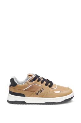 シューズ BOSS Jr. BOSS - Kids' logo-strap trainers in leather and canvas - Black