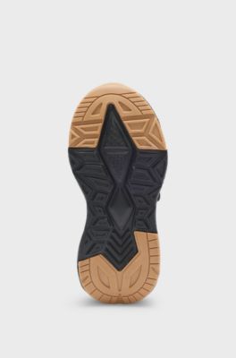 키즈 가죽 및 메쉬 로고 스니커즈, 블랙