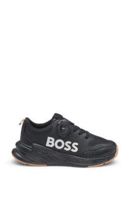 Kids' logo trainers in mesh and leather, Black