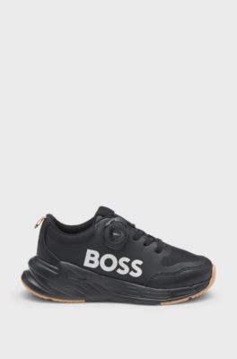 Sneakers per bambini in mesh e pelle con logo, Nero