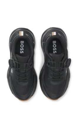 Kids' logo trainers in mesh and leather, Black