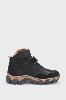 Kids' high-top trainers in leather and canvas, Black