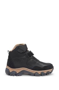 Kids' high-top trainers in leather and canvas, Black