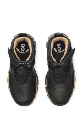 Kids' high-top trainers in leather and canvas, Black