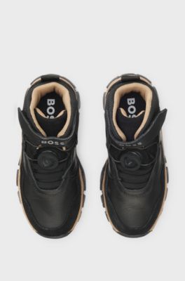 Kids' high-top trainers in leather and canvas, Black