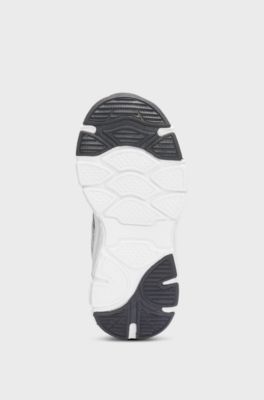 Sneakers per bambini in pelle e mesh con logo, Bianco