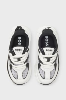 Kindersneakers met logo&rsquo;s van leer en mesh, Wit