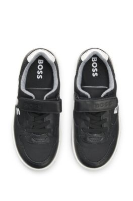 Kids' logo trainers in leather and canvas, Black
