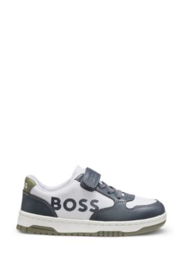 Kids' logo trainers in leather and canvas, Dark Grey