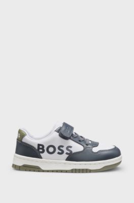 Kids' logo trainers in leather and canvas, Dark Grey