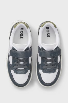 Kids' logo trainers in leather and canvas, Dark Grey