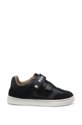 Kids' logo trainers in leather and mesh, Black