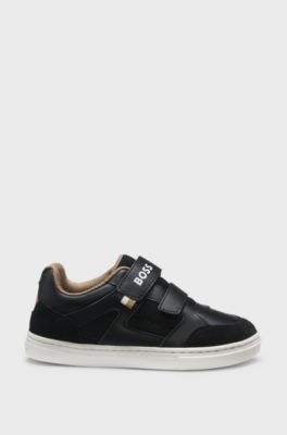 Sneakers per bambini in pelle e mesh con logo, Nero