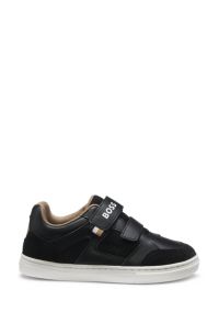 Kids' logo trainers in leather and mesh, Black