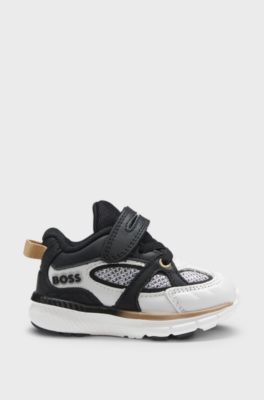 Kindersneakers met logo&rsquo;s van leer en mesh, Bedrukt