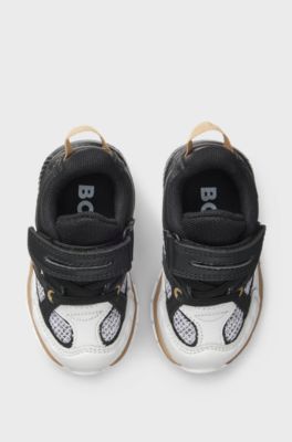 Kindersneakers met logo&rsquo;s van leer en mesh, Bedrukt