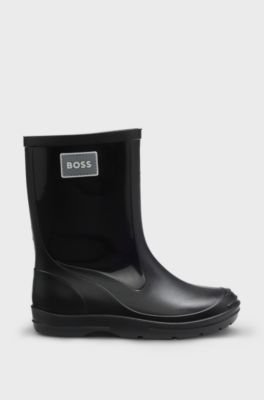 Kids' rain boots with rubber logo badge, Black