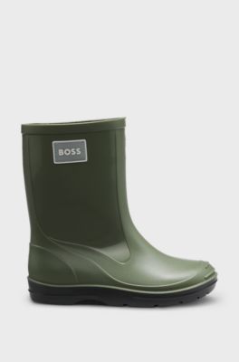 Kids' rain boots with rubber logo badge, Dark Green
