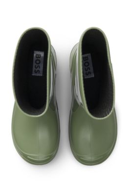 Kids-Regenstiefel mit Logo-Aufn&auml;her aus Gummi, Dunkelgr&uuml;n