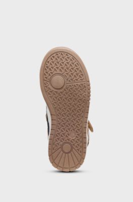 Kids' high-top logo trainers in velvet and leather, Brown