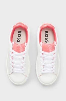 Sneakers per bambini in similpelle e tela, Bianco