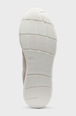 Sneakers per bambini in pelle scamosciata e pelle metallizzata, Beige chiaro