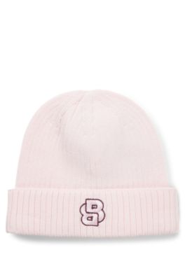 Baby beanie hat in knitted cotton, light pink