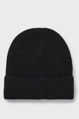 Kids' beanie hat with embroidered and studded logo, Black