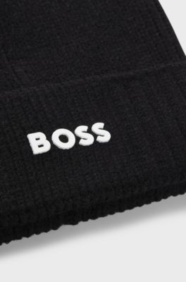 Kids' beanie hat with rubber-print logo, Black