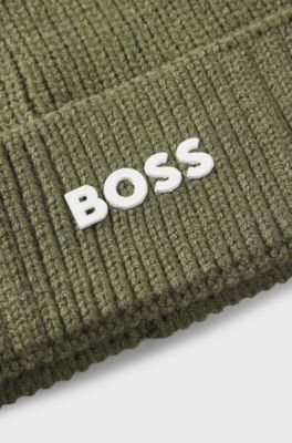 Kids' beanie hat with rubber-print logo, Dark Green