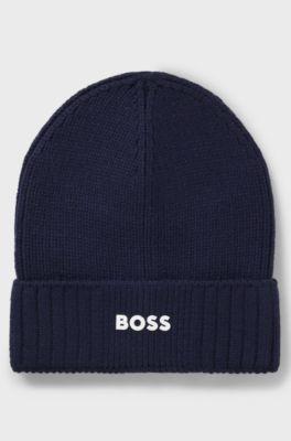 Kids' beanie hat with rubber-print logo, Dark Blue