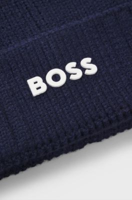 Kids' beanie hat with rubber-print logo, Dark Blue