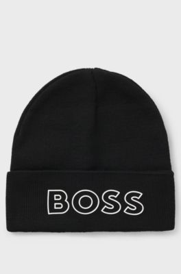 Kids' beanie hat with silicone-print logo, Black