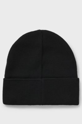 Kids' beanie hat with silicone-print logo, Black