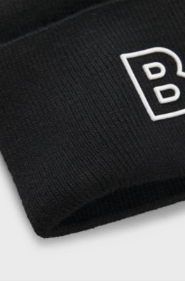 Kids' beanie hat with silicone-print logo, Black
