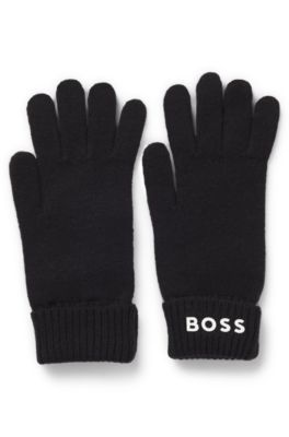 Kids' knitted gloves with logo print, Black